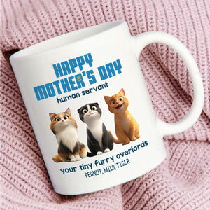 Happy Mother's Day Human Servant Personalized Mug, Cute Cartoon Cats, Unique Gift for Cat Moms