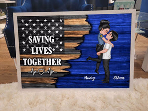 Hero Couple Nation Flag Gift by Occupation For Her, For Him Personalized Poster, Anniversary Gift for Couple