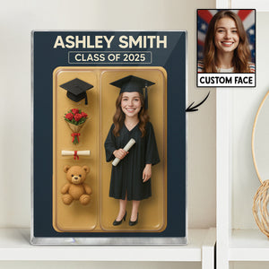 [FEMALE version ONLY] - 3D Effect Graduation Custom Figure Personalized Flat Rectangle Acrylic Block Plaque, Unique Keepsake, Graduation Gift