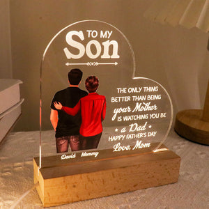 From Mom To Son Happy Father's Day Personalized LED Night Light, Heartfelt Father's Day Gift For Son