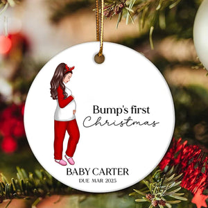 Pregnant Mom Baby Bump's First 2025 Ornament, Personalized Gifts Family, Pregnant Ornament