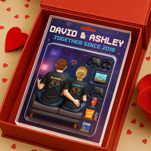 Game Players Couple, Toy Box Figures Style, Personalized Acrylic Block Plaque, Unique Gift for Him, Gift for Her