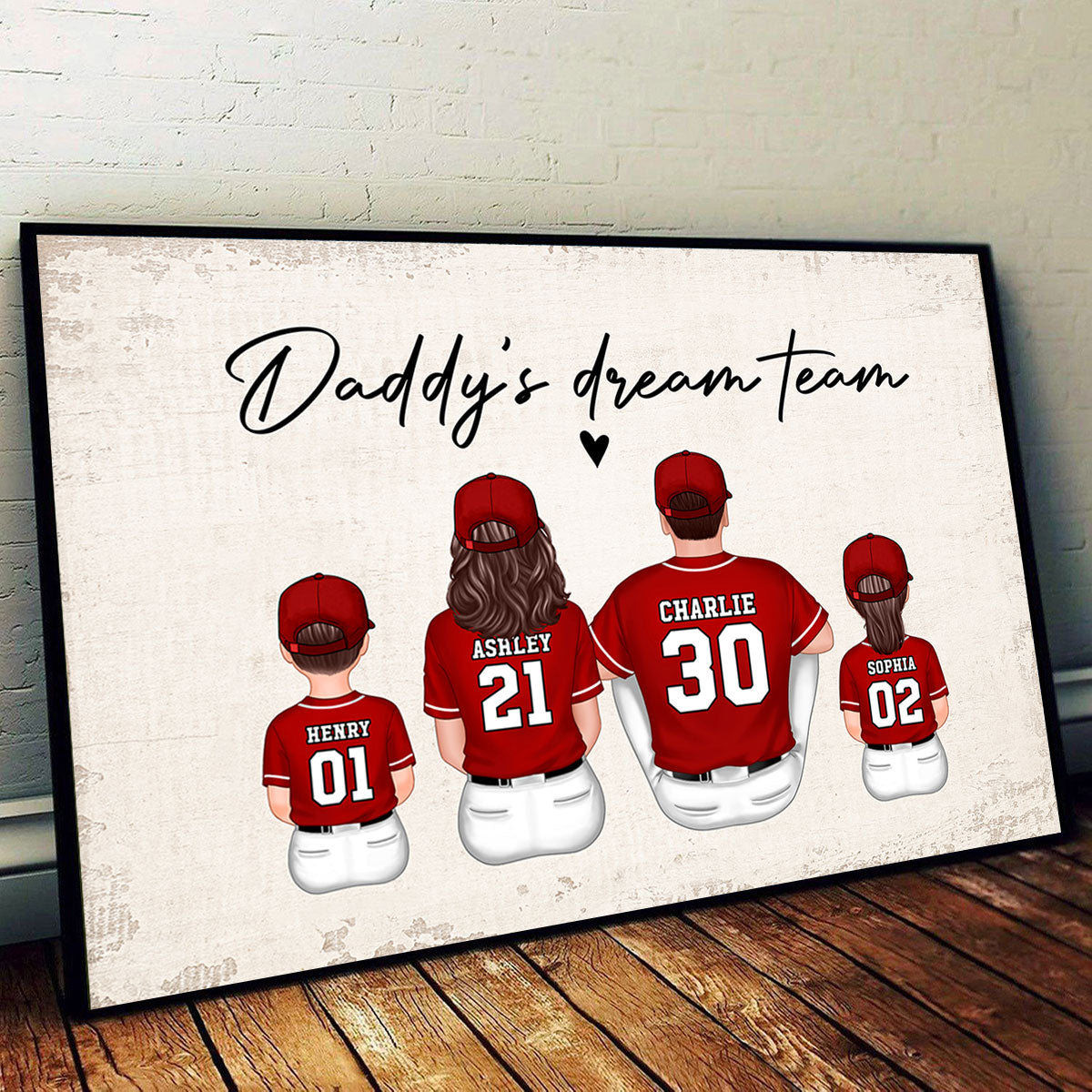 Daddy's Team Baseball Family Sitting Personalized Poster, Unique Father's Day Gift for Dad, Gift for Husband