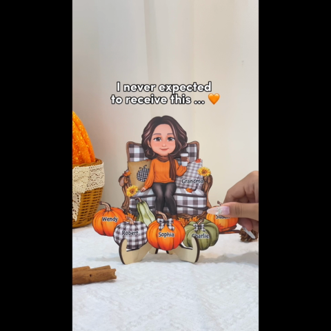 Grandma Sitting On Chair Pumpkins Personalized 2-Layer Wooden Plaque, Fall Season Decor