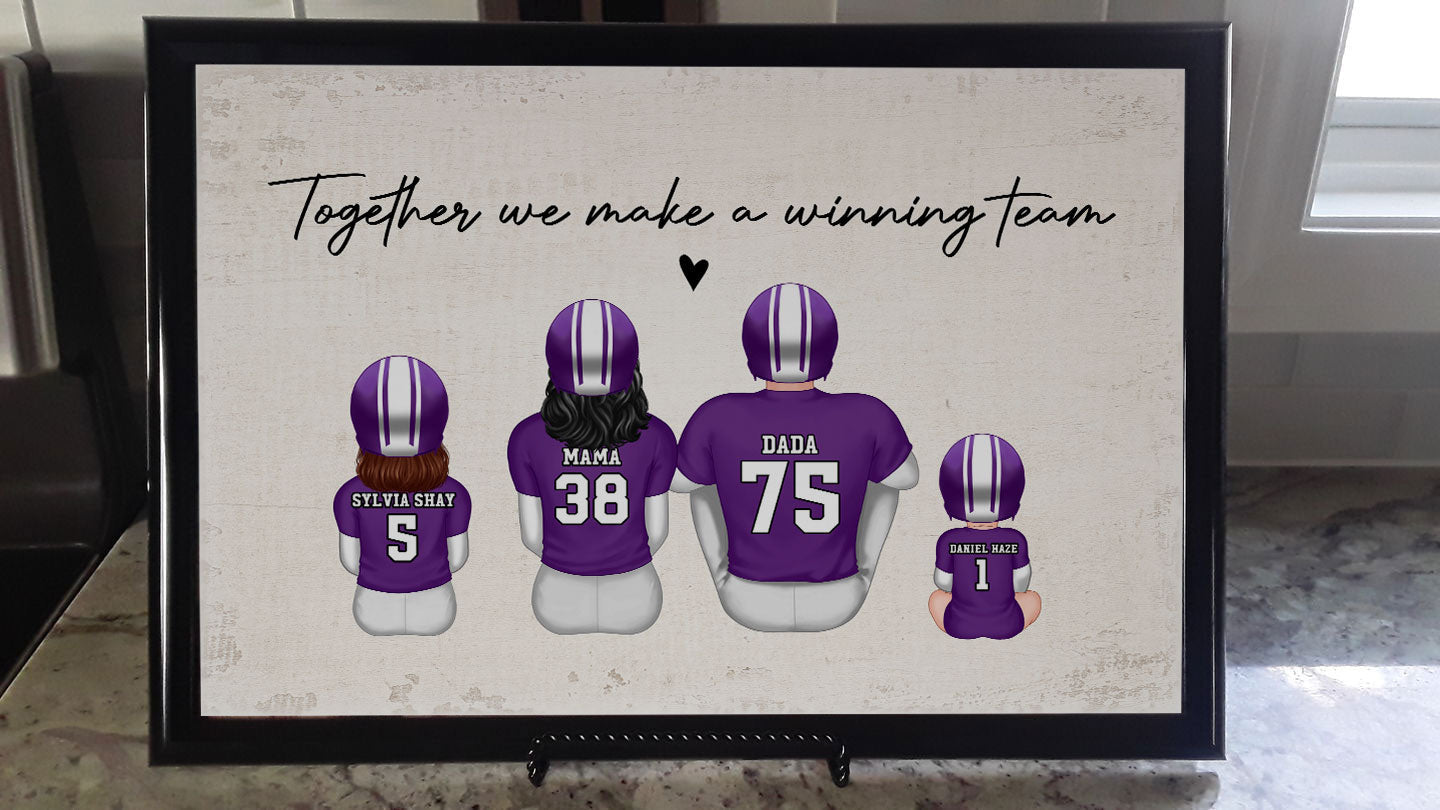 Daddy's Team Football Family Sitting Back View Personalized Poster, Father's Day Gift