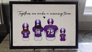 Daddy's Team Football Family Sitting Back View Personalized Poster, Father's Day Gift