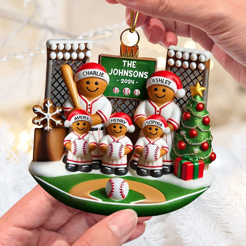 3D Effect Baseball Gingerbread Family On Field Sport Lover Personalized Acrylic Ornament