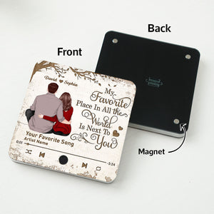 Favorite Place In The World Couple Sitting Back View Personalized Music Fridge Magnet,  Gift For Him, For Her