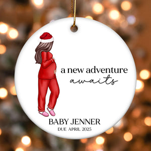Pregnant Mom Baby Bump's First 2025 Ornament, Personalized Gifts Family, Pregnant Ornament