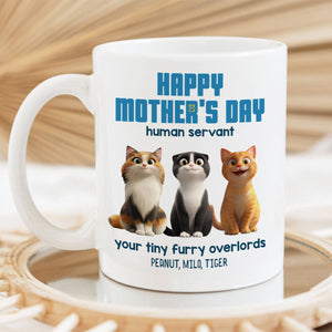 Happy Mother's Day Human Servant Personalized Mug, Cute Cartoon Cats, Unique Gift for Cat Moms