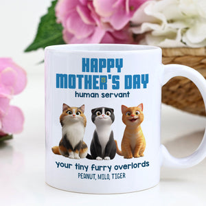 Happy Mother's Day Human Servant Personalized Mug, Cute Cartoon Cats, Unique Gift for Cat Moms