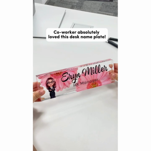 Daisy Flowers Woman Man Office Personalized Acrylic Desk Name Plate, Office Desk Decor, Gift For Colleagues, Coworkers, Boss