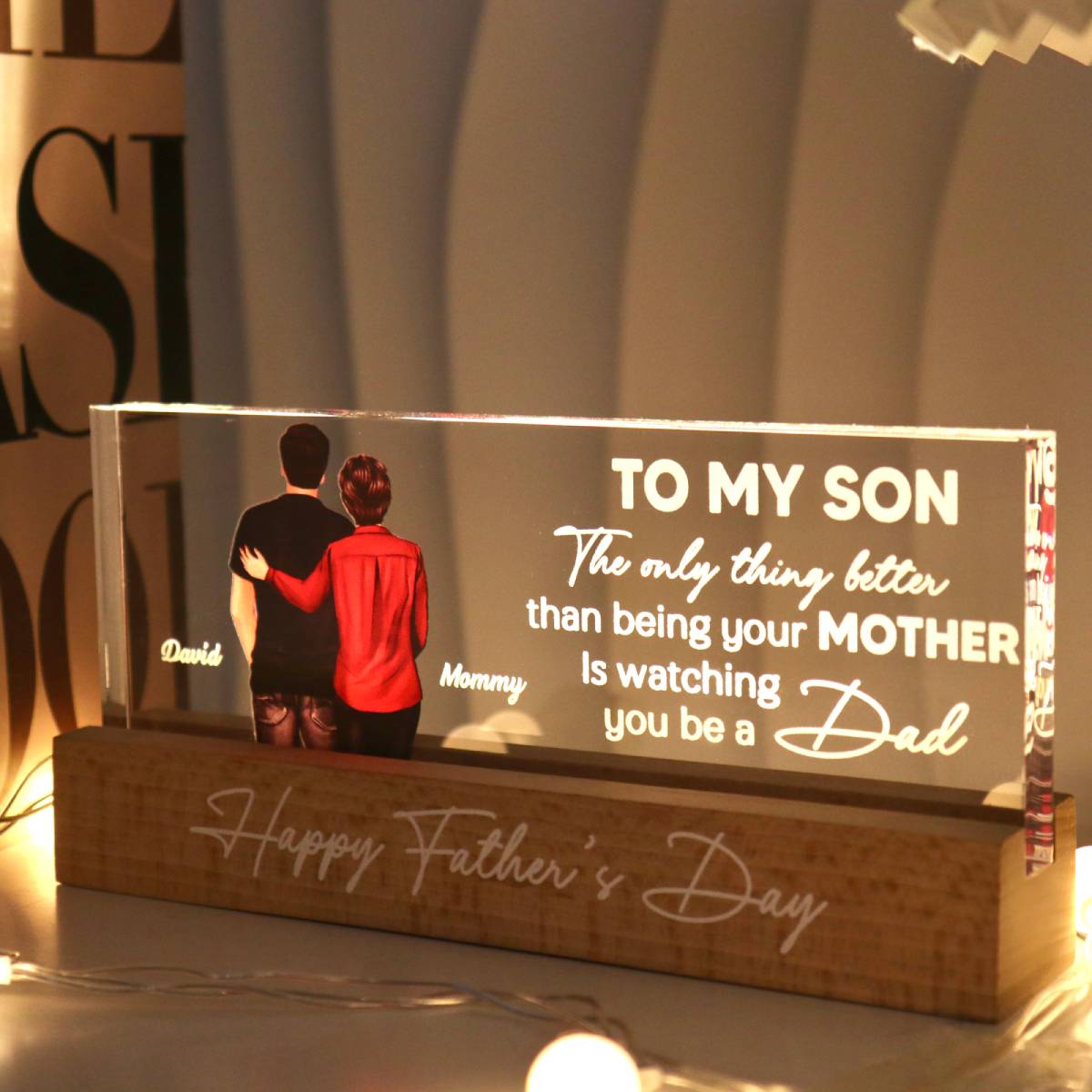 From Mom To Son Personalized LED Night Light| Heartfelt Father's Day Gift For Son