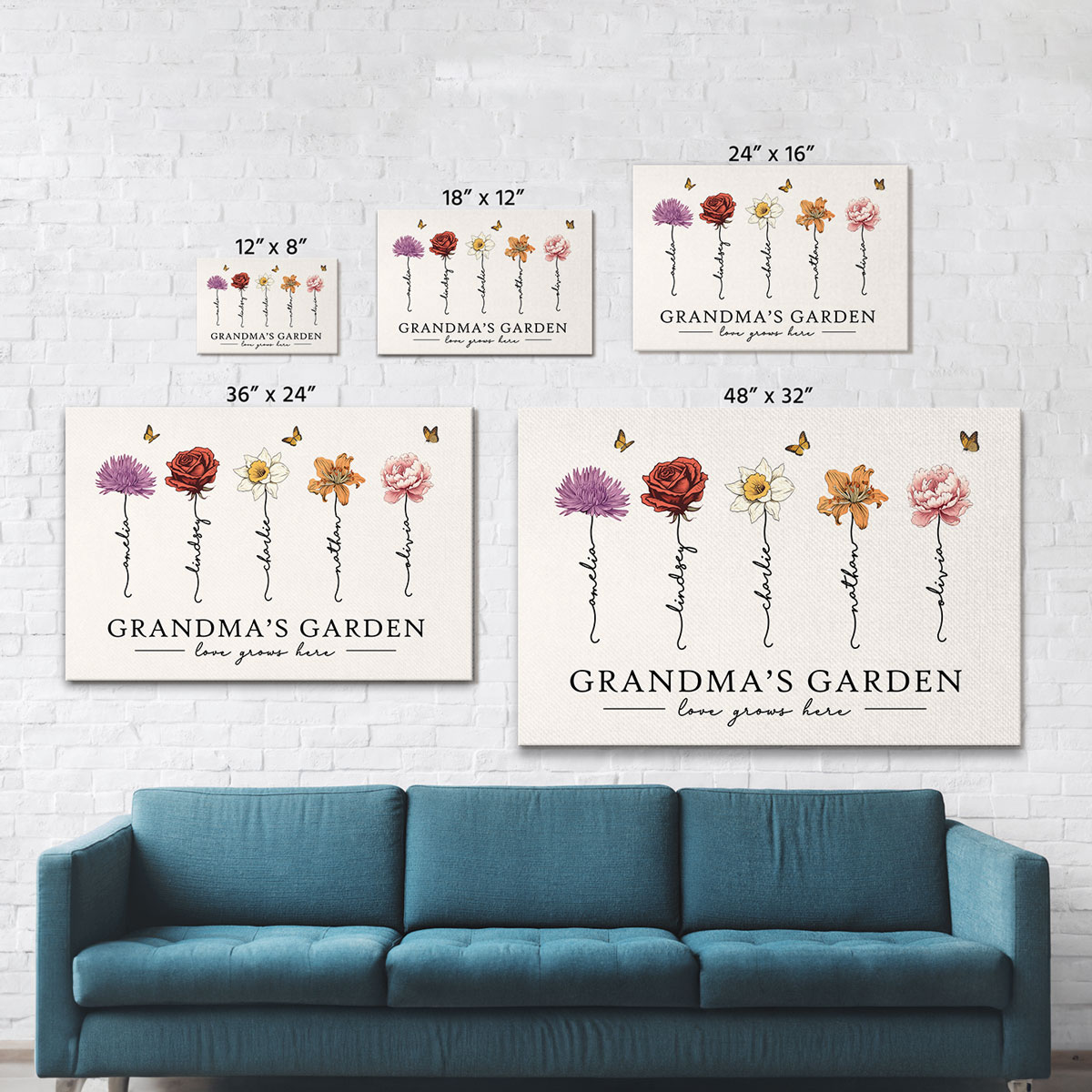 Grandma‘s Garden Love Grows Here Beautiful Birth Month Flower Gift For Grandma Mom Personalized Canvas