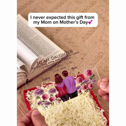 To My Daughter From Mom Happy Mother's Day Birth Flower Personalized Rectangle Acrylic Plaque with Stand, Gift For Daughter