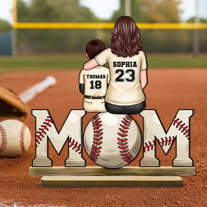 Baseball, Softball Mom And Kids Personalized Standing Wooden Plaque, Gift For Wife, Gift For Mom