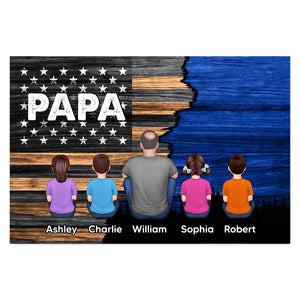 Dad Grandpa Papa Back View Sitting With Kids Half Nation Flag Personalized Horizontal Poster