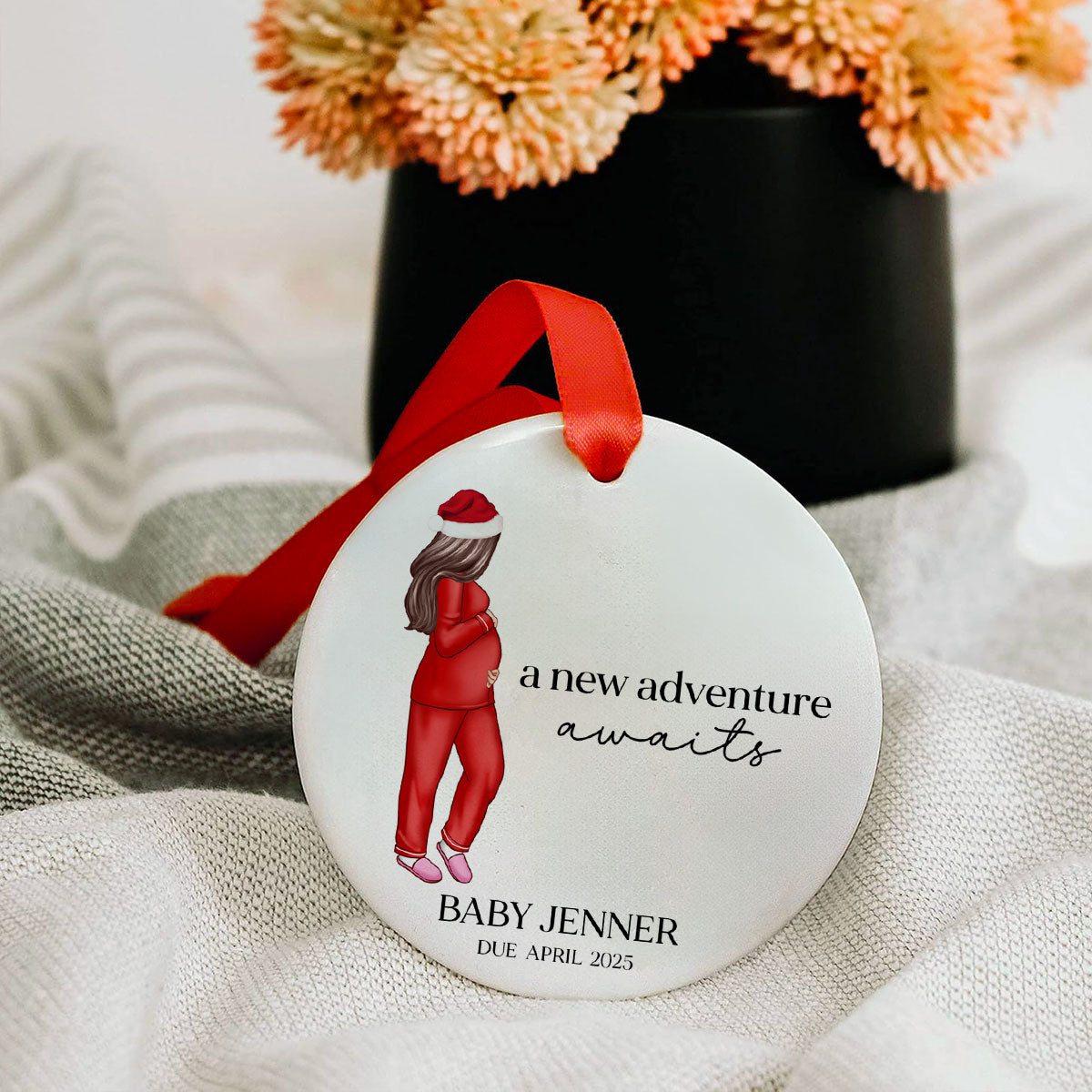 Pregnant Mom Baby Bump's First 2025 Ornament, Personalized Gifts Family, Pregnant Ornament