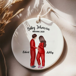 Personalized Pregnancy Ornament, Expecting Family Personalized Circle Ceramic Ornament, New Mom Gift, Expecting Parent Gift