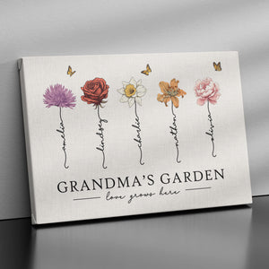 Grandma‘s Garden Love Grows Here Beautiful Birth Month Flower Gift For Grandma Mom Personalized Canvas