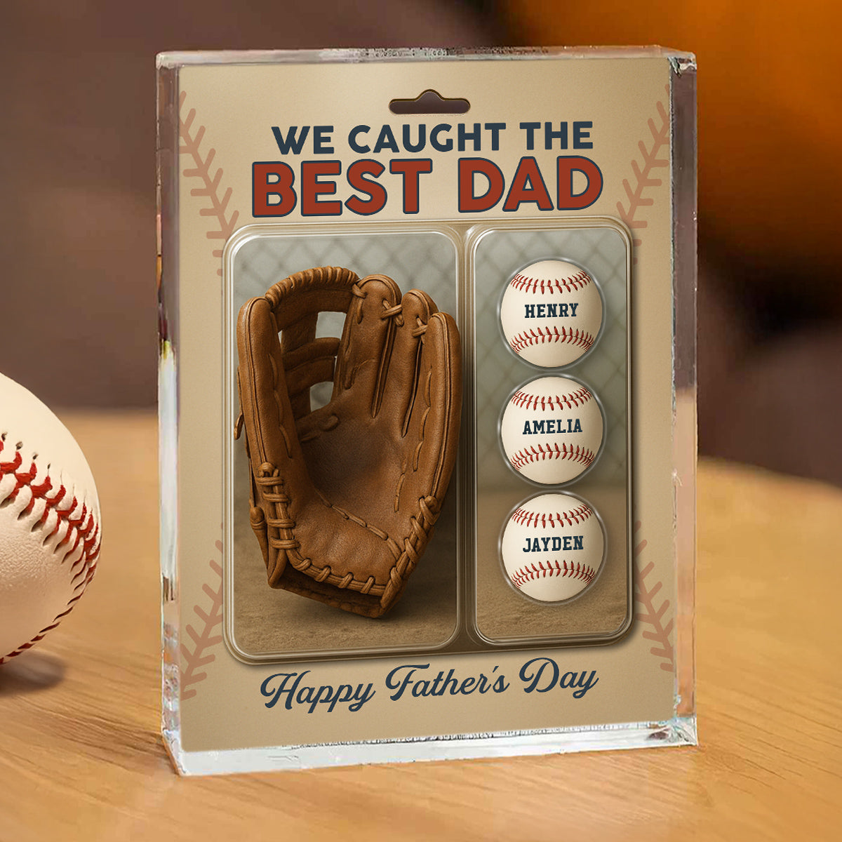 We Caught The Best Dad Grandpa Baseball & Glove Figures Style Personalized Acrylic Block Plaque, Perfect Father's Day Gift for Dad, Gift for Husband
