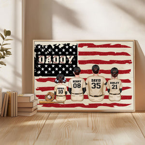 Baseball Dad And Kids Retro Nation Flag Personalized Poster, Father's Day Gift for Husband, Gift for Dad