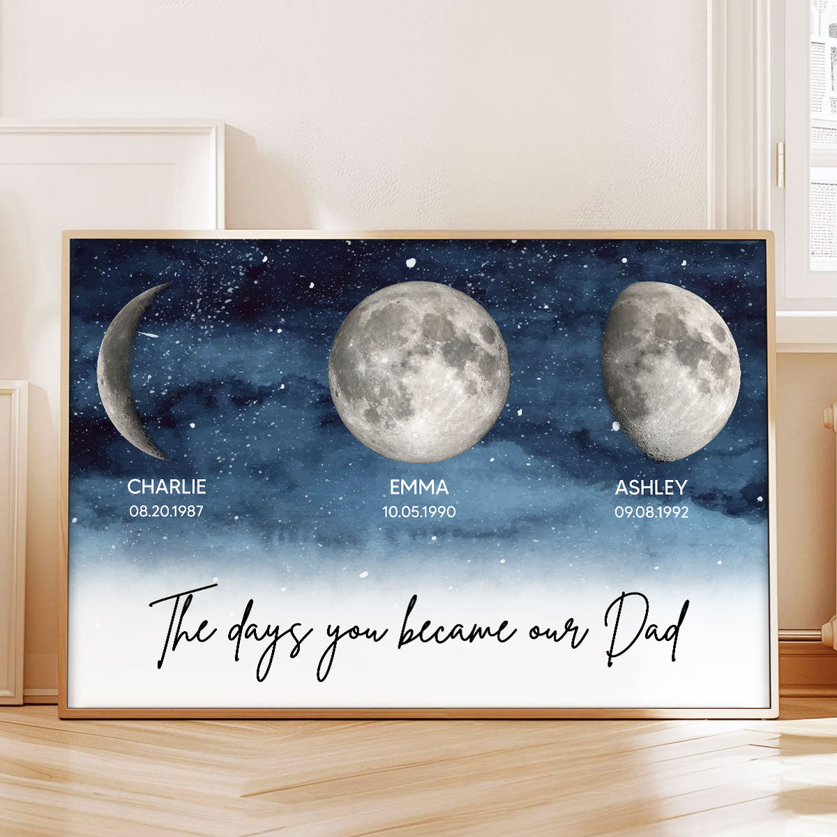 Starry Night Custom Birth Moon Phase The Days You Became Our Dad Personalized Poster, Heartfelt Birthday Gift For Dad