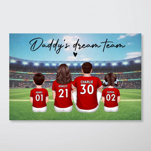 Dad's Team Soccer Football Family Sitting Personalized Poster – Special Gift for Dad, Grandpa, Husband on Father's Day
