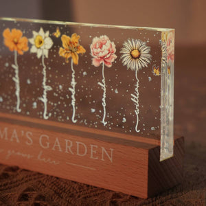 Grandma‘s Garden Birth Month Flowers Personalized Acrylic Block LED Night Light, Heartfelt Gift For Grandma