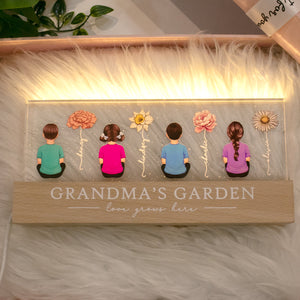 Vintage Birth Month Flowers Grandma's Garden Personalized LED Night Light, Gift For Grandma Mom