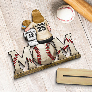 Baseball, Softball Mom And Kids Personalized Standing Wooden Plaque, Gift For Wife, Gift For Mom