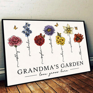 Grandma‘s Garden Love Grows Here Beautiful Vintage Birth Flowers Gift For Grandma Mom Personalized Poster