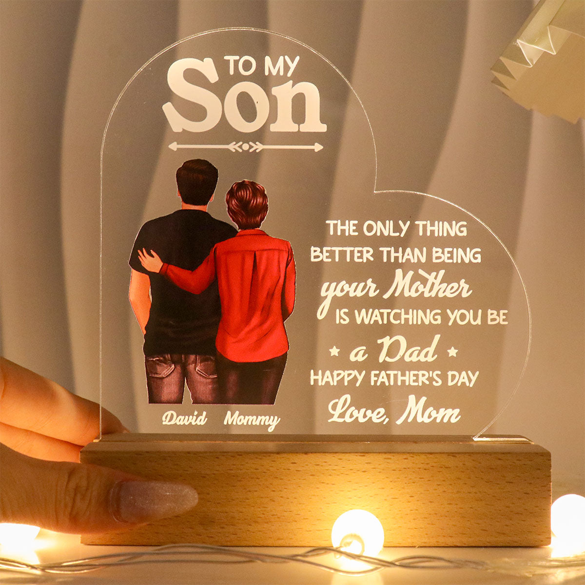 From Mom To Son Happy Father's Day Personalized LED Night Light, Heartfelt Father's Day Gift For Son