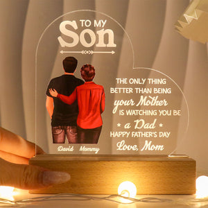 From Mom To Son Happy Father's Day Personalized LED Night Light, Heartfelt Father's Day Gift For Son