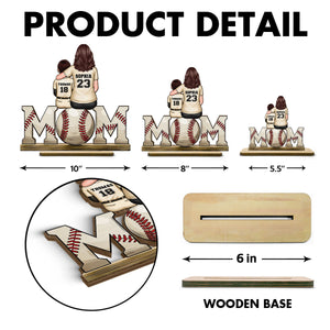 Baseball, Softball Mom And Kids Personalized Standing Wooden Plaque, Gift For Wife, Gift For Mom