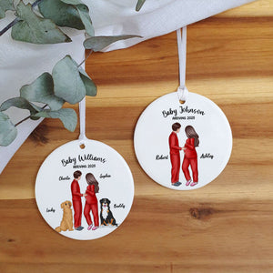 Personalized Pregnancy Ornament, Expecting Family Personalized Circle Ceramic Ornament, New Mom Gift, Expecting Parent Gift