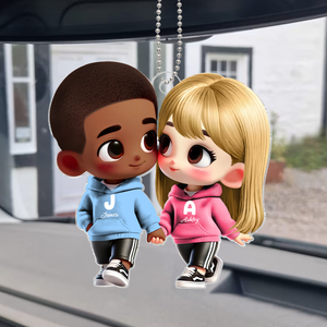3D Effect Cute Cartoon Couple Holding Hands Personalized Acrylic Car Hanger, Anniversary &  Gift for him, Gift for her