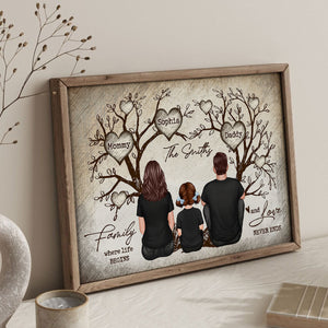 Family Heart Tree Sitting Personalized Poster, Home Decoration, Gift for Family
