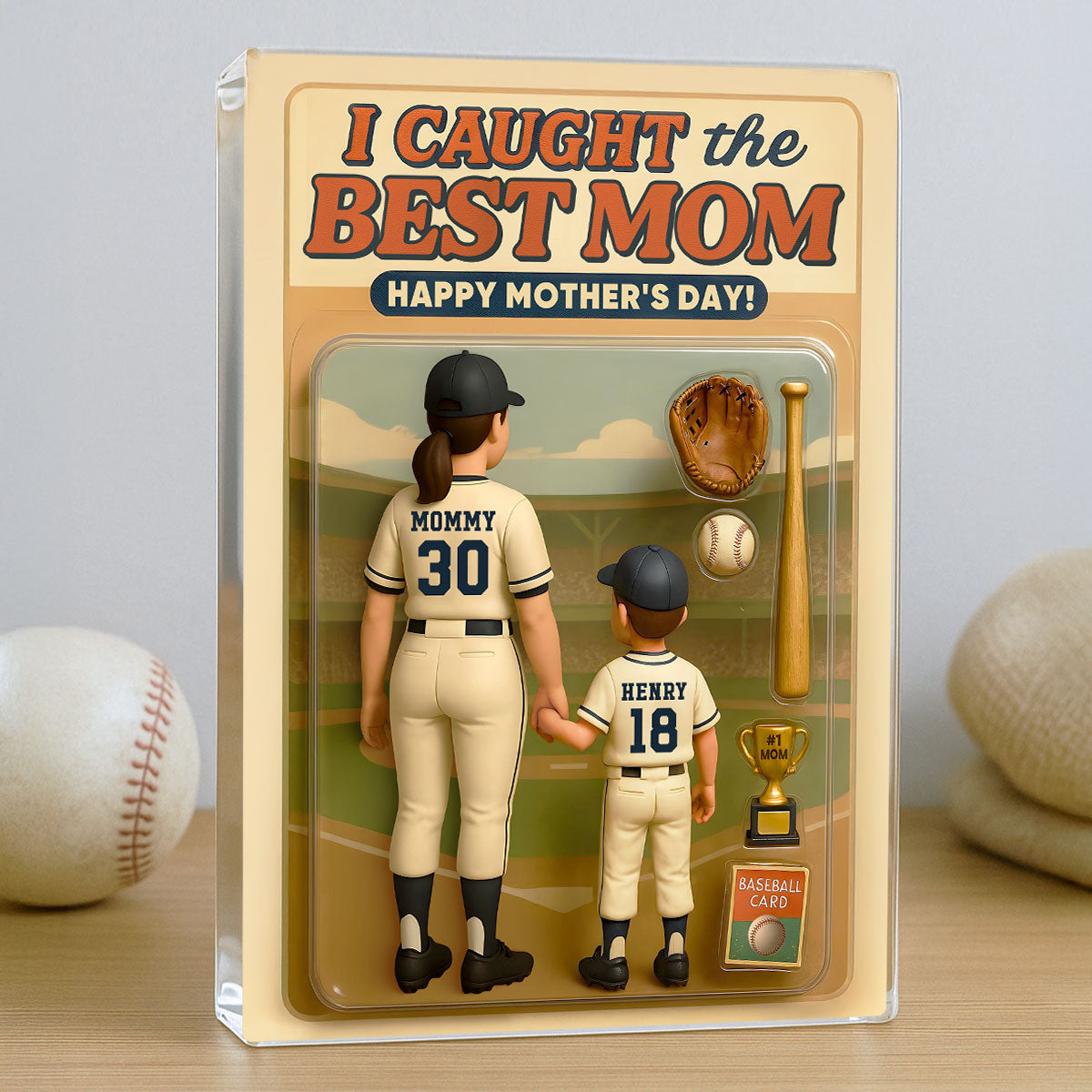 We Caught the Best Mom Baseball Custom Figure Personalized Acrylic Block Plaque, Gift for Mom, Gift for Wife