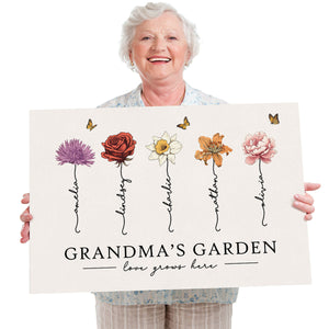 Grandma‘s Garden Love Grows Here Beautiful Birth Month Flower Gift For Grandma Mom Personalized Canvas