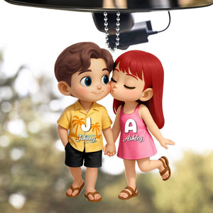 Cute Cartoon Couple Summer Vibe Personalized Acrylic Car Hanger, Gift for him, Gift for her