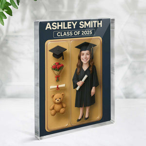 [FEMALE version ONLY] - 3D Effect Graduation Custom Figure Personalized Flat Rectangle Acrylic Block Plaque, Unique Keepsake, Graduation Gift