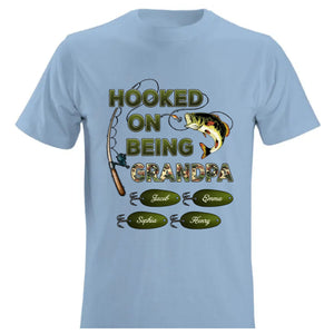Hooked On Being Grandpa Papa Fishing Camouflage Personalized Shirt, Unique 2025 Father's Day Gift For Grandpa, Dad, Husband