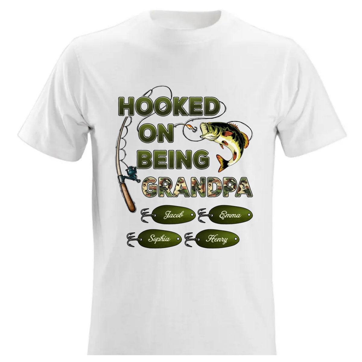Hooked On Being Grandpa Papa Fishing Camouflage Personalized Shirt, Unique 2025 Father's Day Gift For Grandpa, Dad, Husband