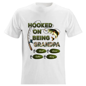 Hooked On Being Grandpa Papa Fishing Camouflage Personalized Shirt, Unique 2025 Father's Day Gift For Grandpa, Dad, Husband