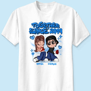 Y2K Couple Airbrushed Personalized Shirt, Perfect 2025  Gift For Him For Her