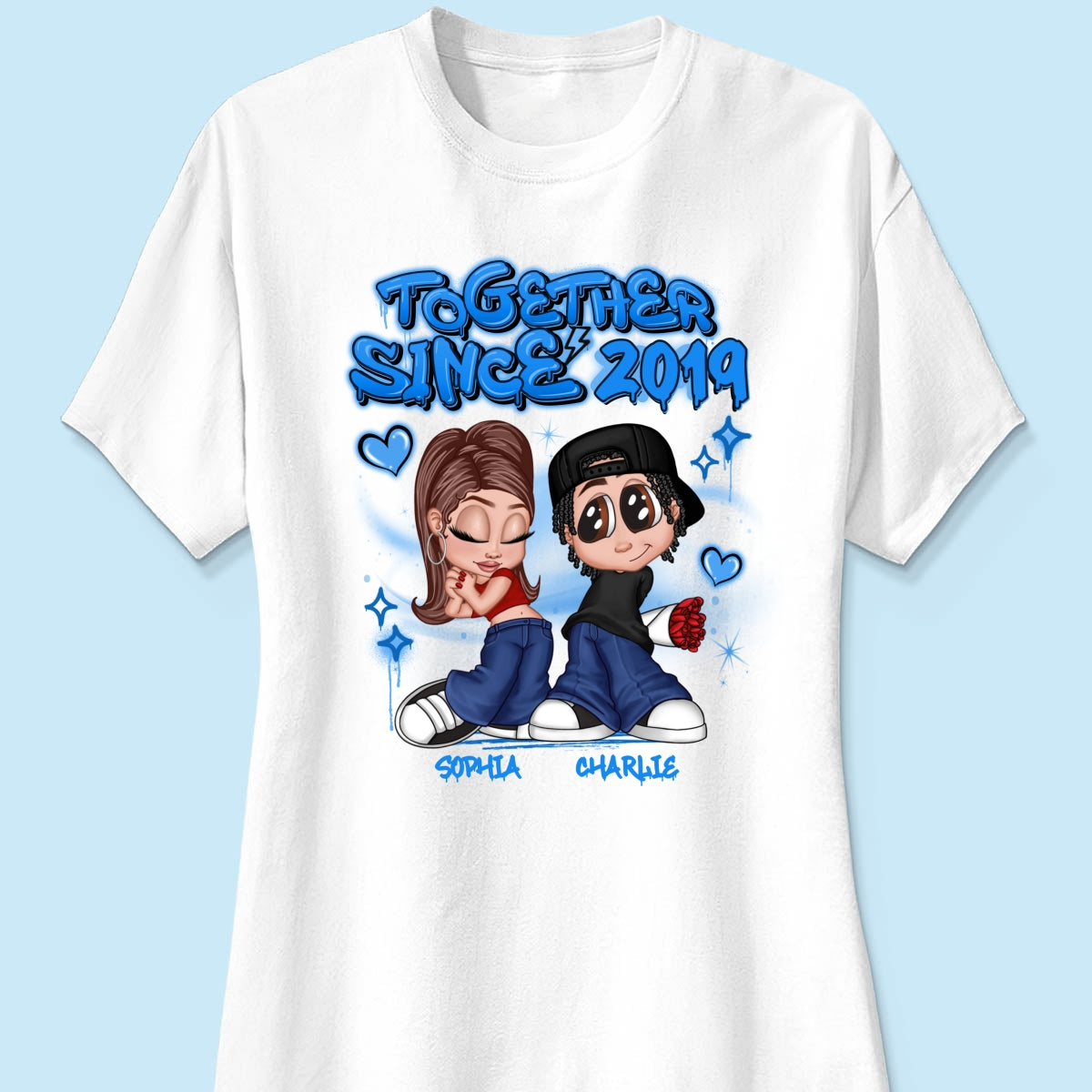 Y2K Couple Airbrushed Personalized Shirt, Perfect 2025  Gift For Him For Her