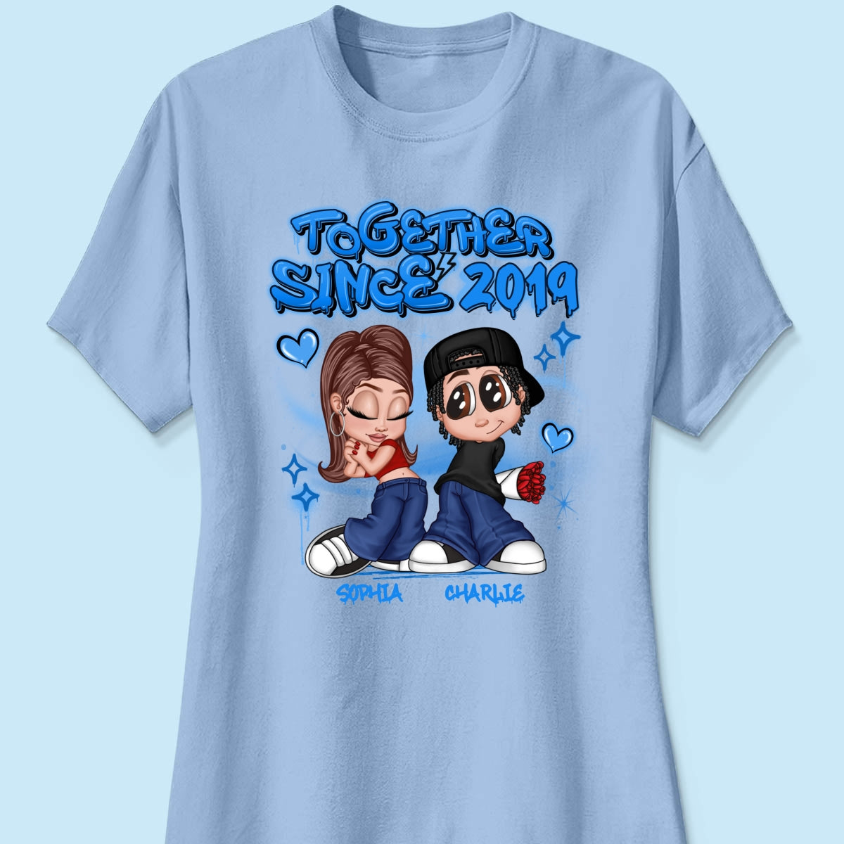 Y2K Couple Airbrushed Personalized Shirt, Perfect 2025  Gift For Him For Her