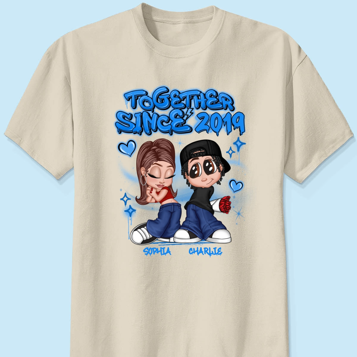 Y2K Couple Airbrushed Personalized Shirt, Perfect 2025  Gift For Him For Her