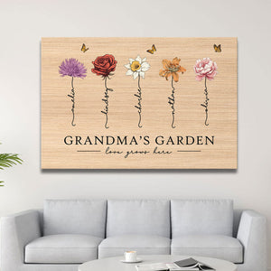 Grandma‘s Garden Love Grows Here Beautiful Birth Month Flower Gift For Grandma Mom Personalized Canvas